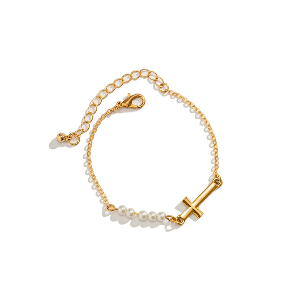 Jewelry Metal Imitation Pearl Chain Bracelet Geometric Hiphop Style Electroplating For Women