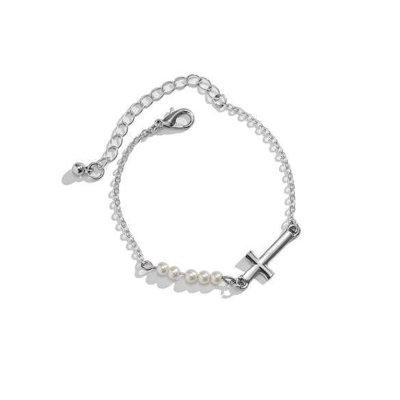 Jewelry Metal Imitation Pearl Chain Bracelet Geometric Hiphop Style Electroplating For Women