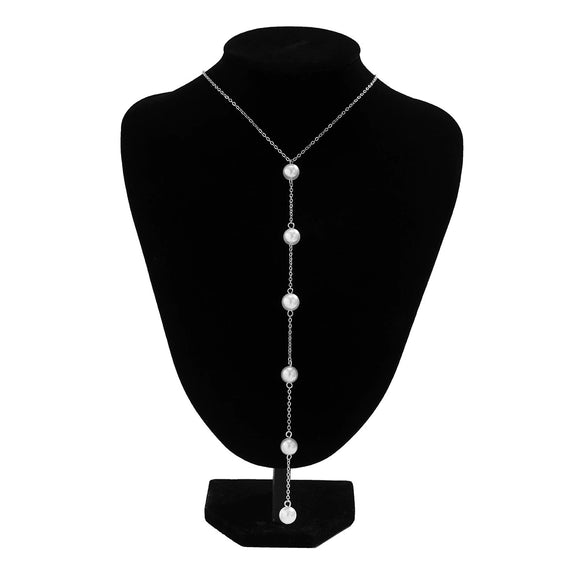 Jewelry Metal Imitation Pearl Tassel Ochain Necklace Geometric Electroplating Women's