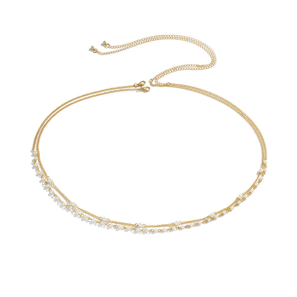 Jewelry Metal Imitation Pearl Waist Chain Women's Tassel Body Chain Double Circle Lobster Clasp