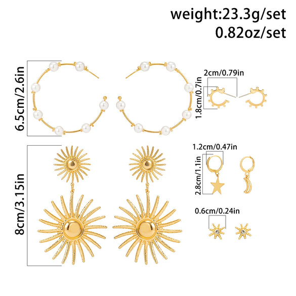 Jewelry Metal Imitation Pearl Winding Starshaped Peach Heart Electroplating Women's Earrings Set