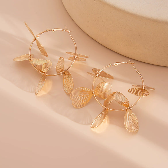 Jewelry Metal Leaf Flower Exaggerated Electroplated Earrings For Women