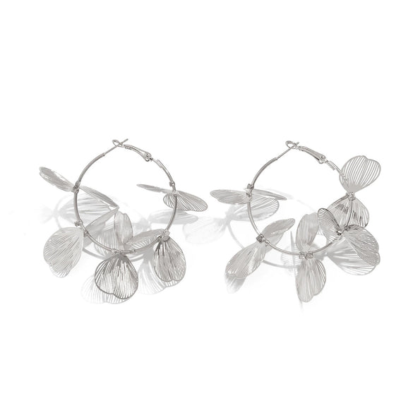 Jewelry Metal Leaf Flower Exaggerated Electroplated Earrings For Women