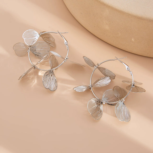 Jewelry Metal Leaf Flower Exaggerated Electroplated Earrings For Women