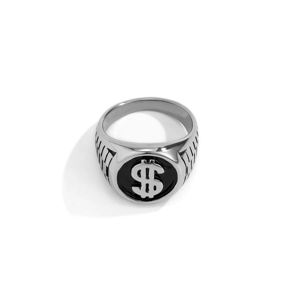 Jewelry Metal Men's Ring Geometric Pattern Oiling Punk Style Dollar Symbol