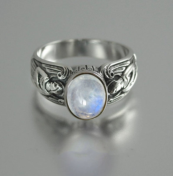 Jewelry Metal Moonstone Ring With Constellation Pattern Electroplated