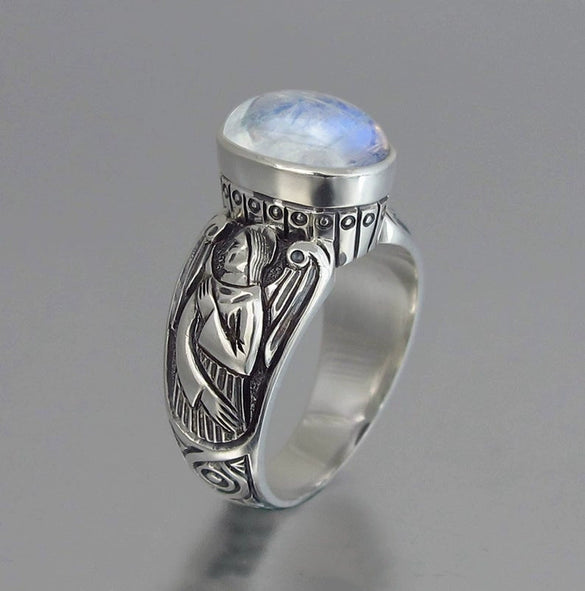 Jewelry Metal Moonstone Ring With Constellation Pattern Electroplated