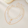 Jewelry Metal Necklace With Multilayer Bow And Love Pendant Imitation Pearls Alloy Electroplating For Women