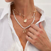Jewelry Metal Necklace With Multilayer Bow And Love Pendant Imitation Pearls Alloy Electroplating For Women
