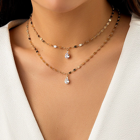 Jewelry Metal Organic Glass Heartshaped Geometric Doublelayer Microinlaid Electroplated Ochain Necklace For Women