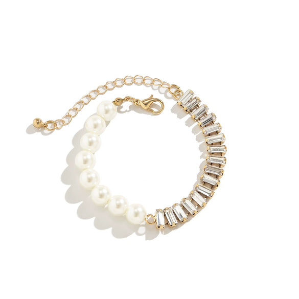 Jewelry Metal Pearl Beaded Butterfly Turquoise Imitation Crystal Elastic Microinlaid Geometric Diamond Women's Bracelet