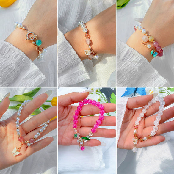 Jewelry Metal Pearl Beaded Butterfly Turquoise Imitation Crystal Elastic Microinlaid Geometric Diamond Women's Bracelet