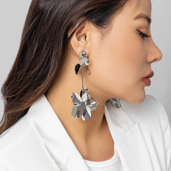 Jewelry Metal Petal Flower Baking Varnish Women's Tassel Earrings