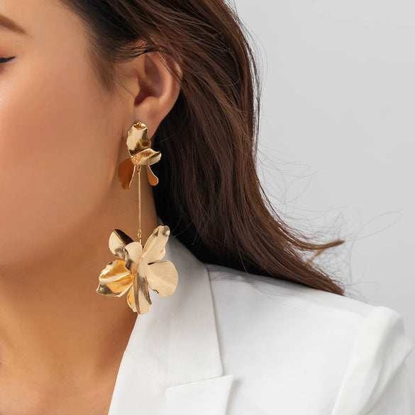 Jewelry Metal Petal Flower Baking Varnish Women's Tassel Earrings