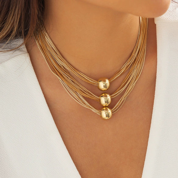 Jewelry Metal Plastic Geometric Ball Pendant Necklace Electroplated Box Chain Women