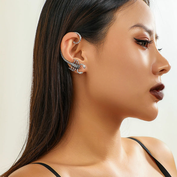 Jewelry Metal Punk Dark Animal Scorpion Outline Ear Studs And Ear Clips Electroplated