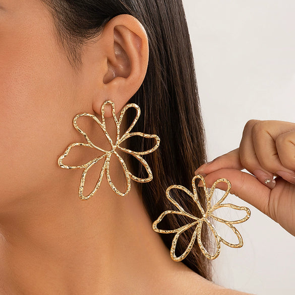 Jewelry Metal Punk Flower Geometric Drop Earrings For Women Electroplated