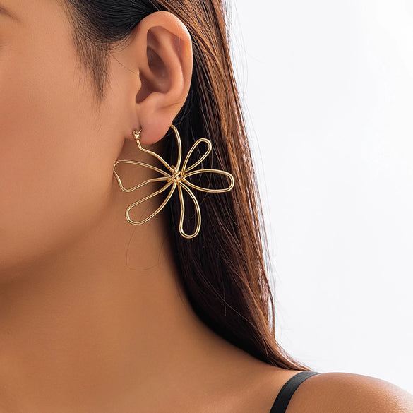 Jewelry Metal Punk Flower Geometric Drop Earrings For Women Electroplated