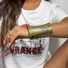 Jewelry Metal Retro Punk Style Geometric Printed Carving Opening Bracelet With Electroplating