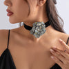 Jewelry Metal Rhinestone Imitation Pearl Flannel Choker Necklace With Geometric And Flower Pattern Electroplating For Women