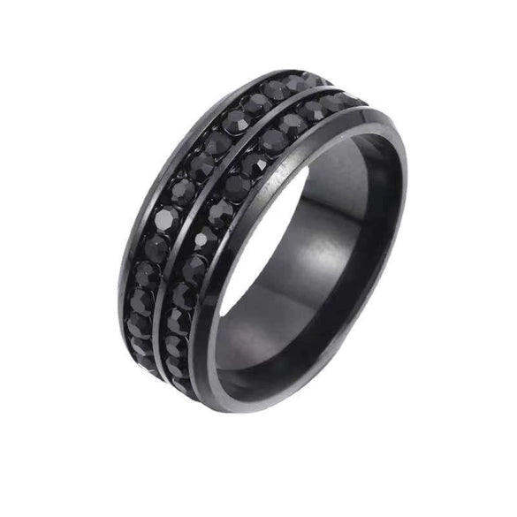Jewelry Metal Ring With Inlaid Black Zircon Leaves Geometric Style Electroplating