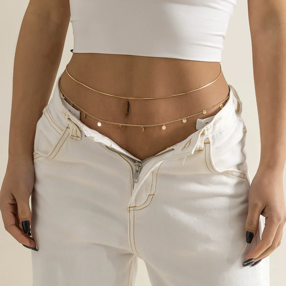 Jewelry Metal Sequin Geometric Pendant Body Chain Waist Chain Set For Women Minimalist Style