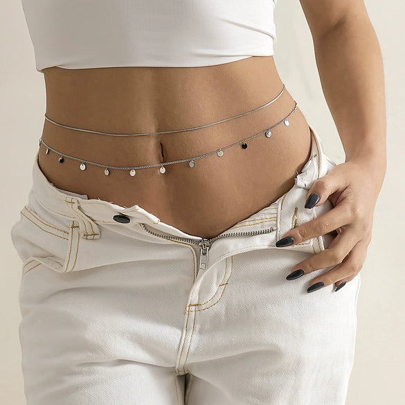 Jewelry Metal Sequin Geometric Pendant Body Chain Waist Chain Set For Women Minimalist Style