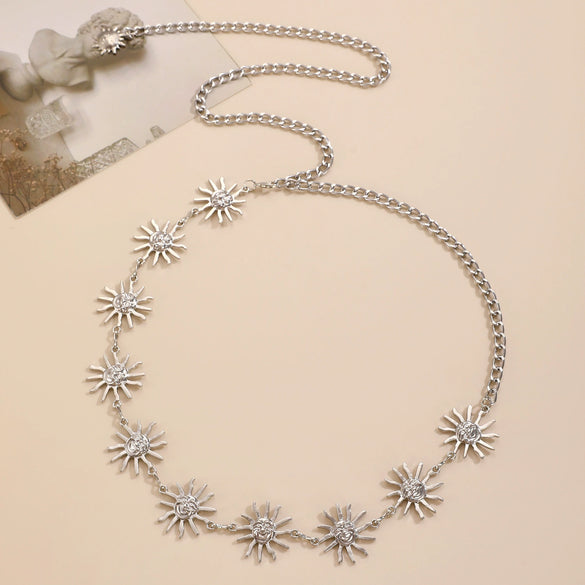 Jewelry Metal Smiling Face Sunflower Waist Chain Belt Body Chain Accessories For Unisex