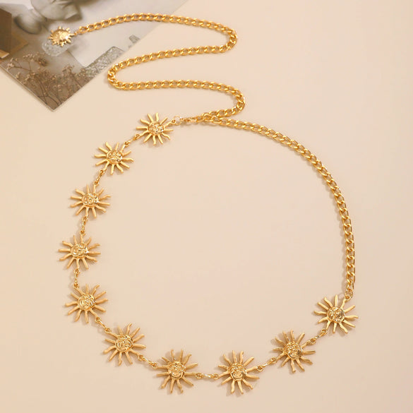 Jewelry Metal Smiling Face Sunflower Waist Chain Belt Body Chain Accessories For Unisex
