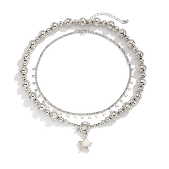 Jewelry Metal Star Shape Pendant Choker Necklace For Women Iron Chain And Alloy Material Ball Chain Style Minimalist Design