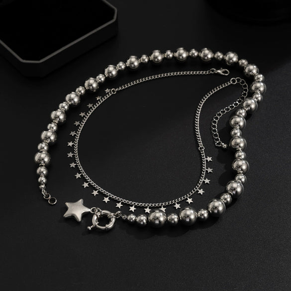 Jewelry Metal Star Shape Pendant Choker Necklace For Women Iron Chain And Alloy Material Ball Chain Style Minimalist Design