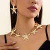 Jewelry Metal Starfish And Fivepointed Star Pendant Necklace Handmade Electroplating Geometric Style For Women