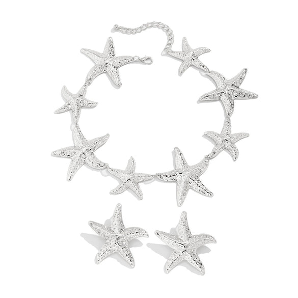 Jewelry Metal Starfish And Fivepointed Star Pendant Necklace Handmade Electroplating Geometric Style For Women