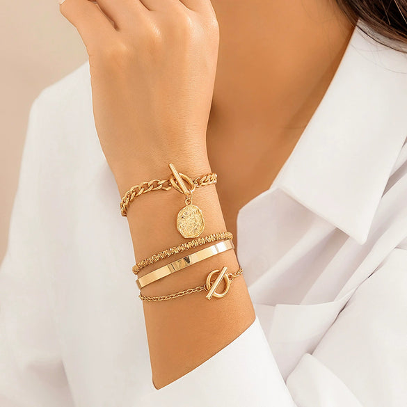 Jewelry Metal Style Stacked Chain Heart Shape Geometric Love Fashion Women's Bracelet Iron Ccb Aluminum Chain Alloy Zircon Electroplated