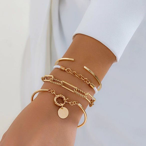 Jewelry Metal Style Stacked Chain Heart Shape Geometric Love Fashion Women's Bracelet Iron Ccb Aluminum Chain Alloy Zircon Electroplated