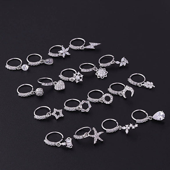 Jewelry Metal Water Drop Zircon Pendant Nose Ring Geometric Electroplating Women's