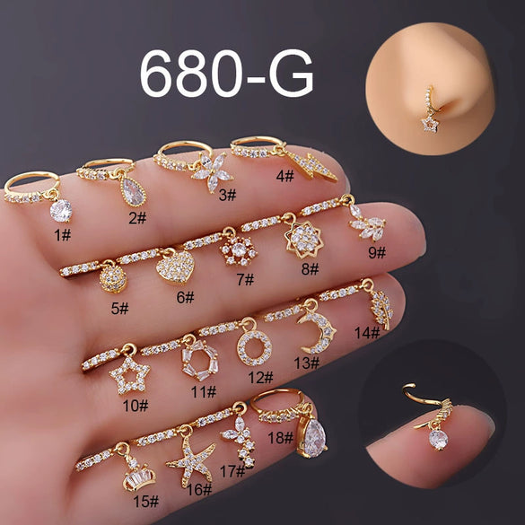 Jewelry Metal Water Drop Zircon Pendant Nose Ring Geometric Electroplating Women's