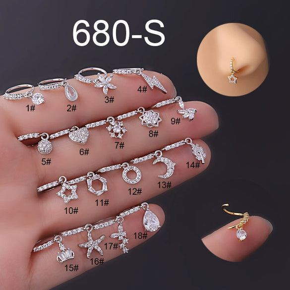 Jewelry Metal Water Drop Zircon Pendant Nose Ring Geometric Electroplating Women's