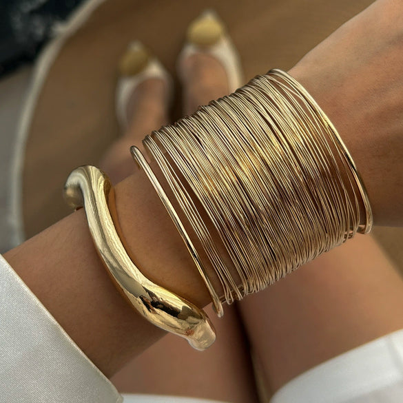 Jewelry Metallic Irregular Open Convex Bracelet Electroplating