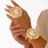 Jewelry Metallic Oval Bracelet Iron Imitation Pearl Inlaid Light Luxury Style Electroplated