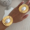 Jewelry Metallic Oval Bracelet Iron Imitation Pearl Inlaid Light Luxury Style Electroplated