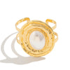 Jewelry Metallic Oval Bracelet Iron Imitation Pearl Inlaid Light Luxury Style Electroplated