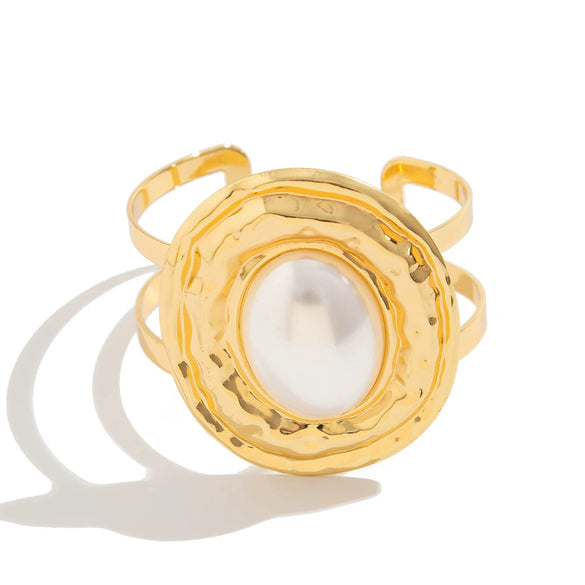 Jewelry Metallic Oval Bracelet Iron Imitation Pearl Inlaid Light Luxury Style Electroplated