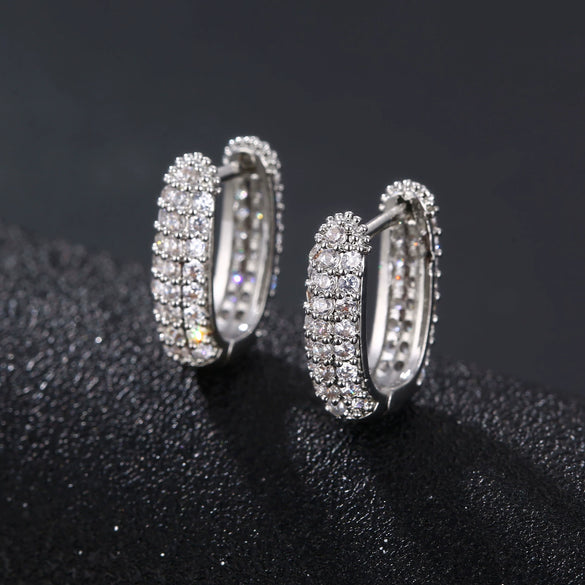 Jewelry Microinlaid Zircon Environmental Protection Copper Geometric Style Ear Buckle Earrings