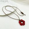 Jewelry Minimalist Dark Red Acrylic Flower Pendant Necklace Electroplated Stainless Steel