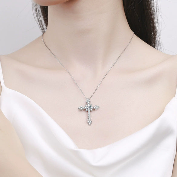 Jewelry Moissanite S925 Sterling Silver Geometric Cross Necklace Pendant