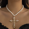 Jewelry Multi Layer Imitation Pearl And Alloy Cross Clavicle Chain With Geometric Design And Electroplating Treatment
