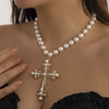 Jewelry Multi Layer Imitation Pearl And Alloy Cross Clavicle Chain With Geometric Design And Electroplating Treatment