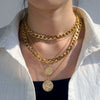 Jewelry Multilayer Round Pendant Necklace Alloy Geometric Electroplating Unisex