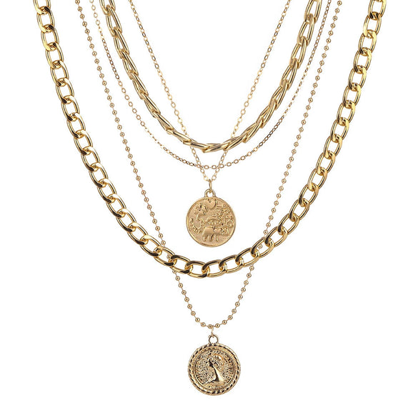 Jewelry Multilayer Round Pendant Necklace Alloy Geometric Electroplating Unisex